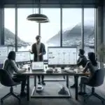 A norwegian seo consultant explains data driven strategy to a business team in a modern office