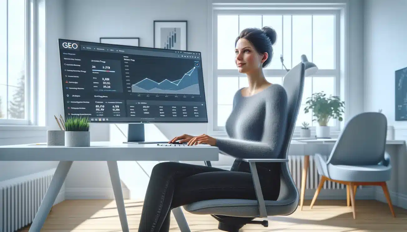 Digital marketer in a norwegian office using gamification dashboard to boost seo engagement