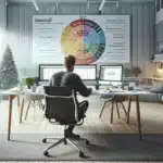 Norwegian marketer planning seasonal seo strategy on screens with data and year wheel