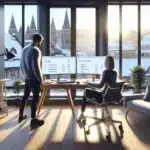 Two norwegian marketers plan combined seo and paid search strategy in a modern office